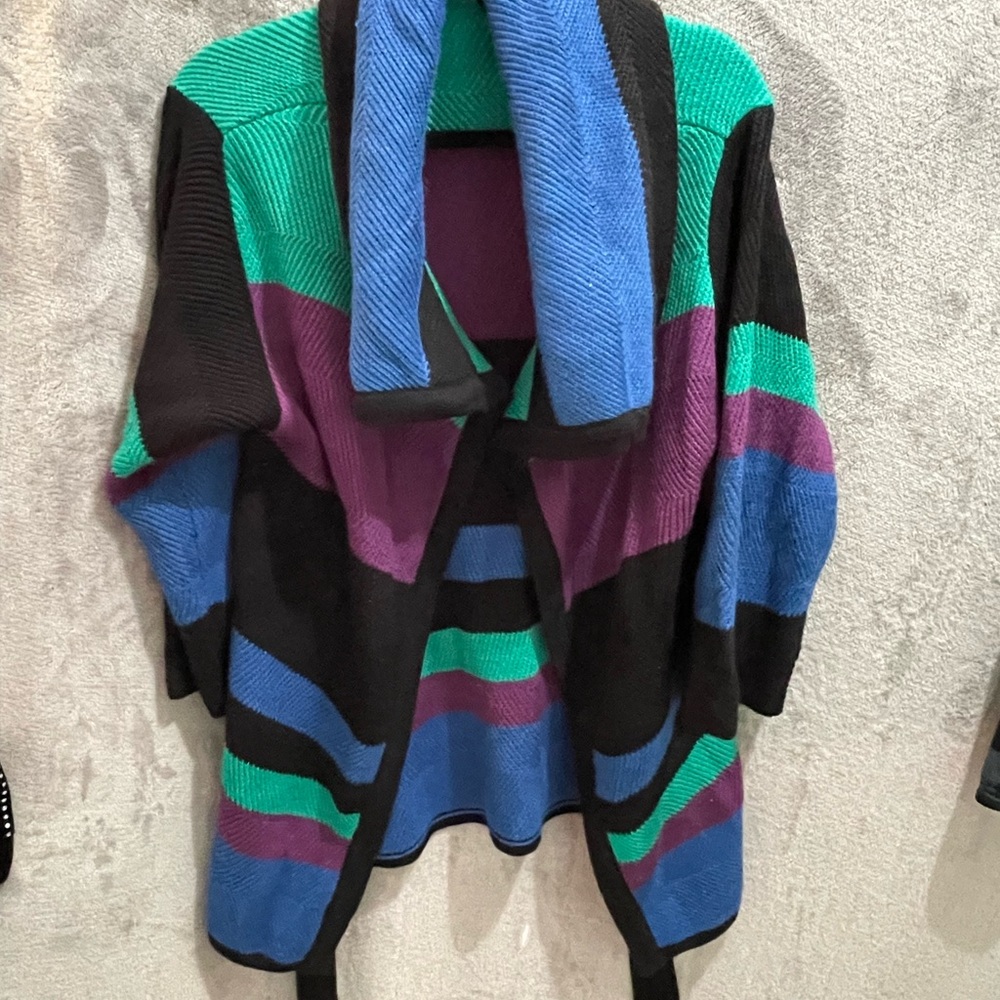 Rafaella Blue and Green Color-Block Cardigan